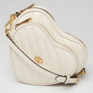 Gucci White Quilted Leather Interlocking G Mini Heart Crossbody Bag
